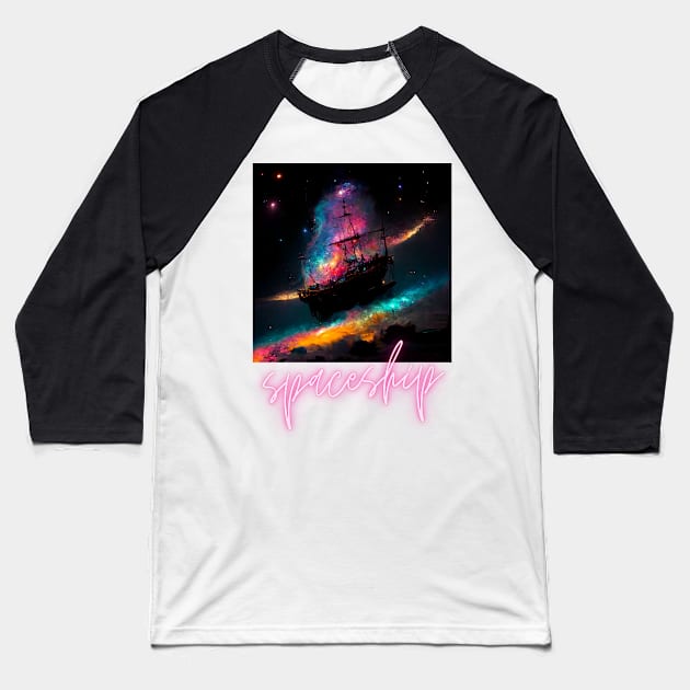 Spaceship Galleon Baseball T-Shirt by DarkAgeArt
